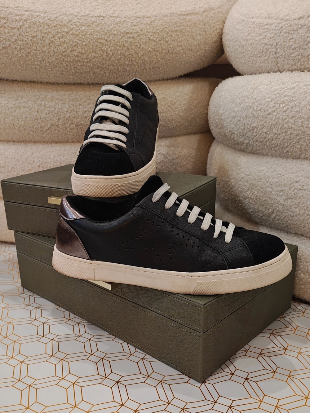 Steve Madden Black Rezume Sneakers with Metallic Heel